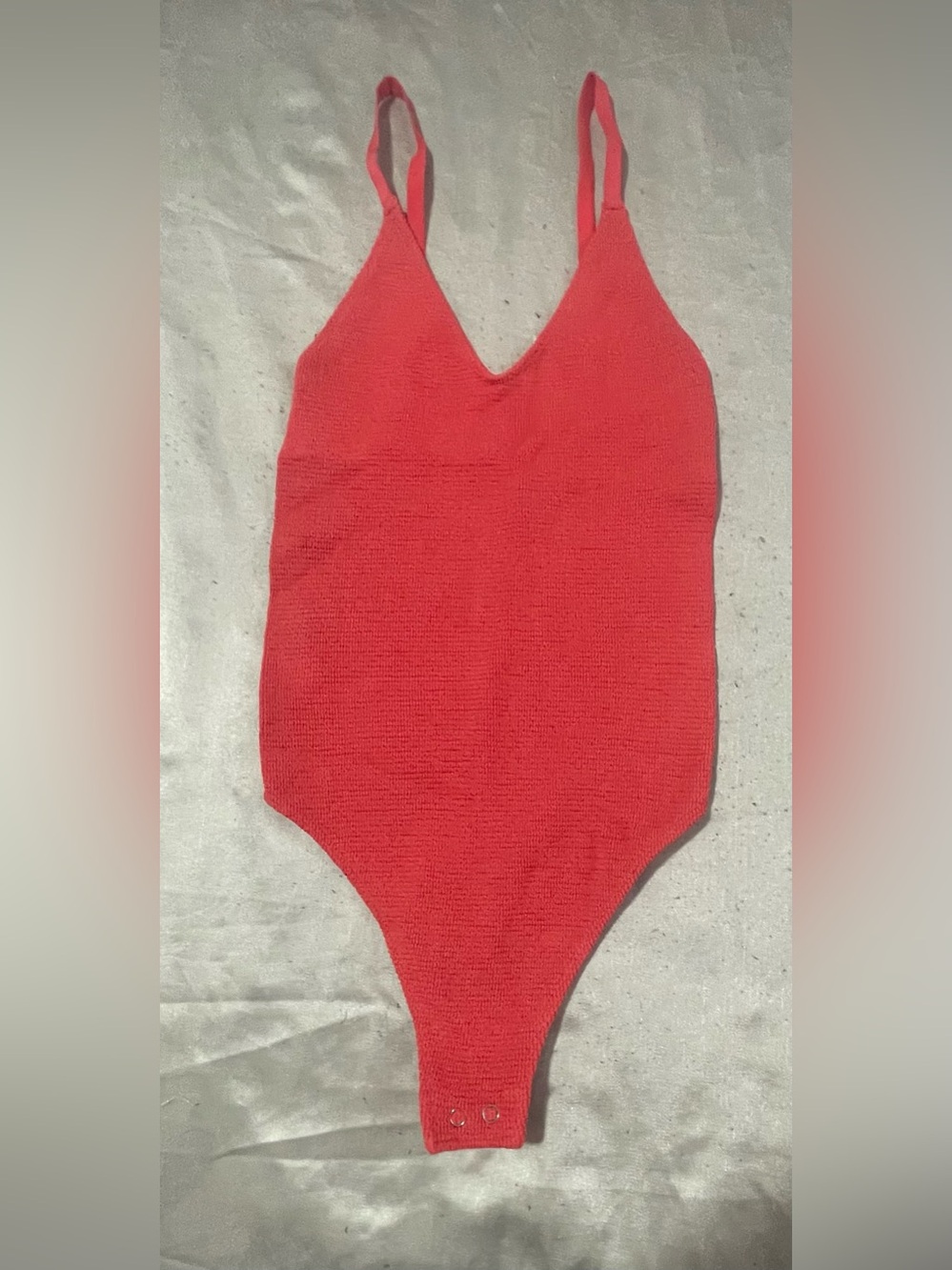 Women’s Red V-Neck Ribbed Bodysuit